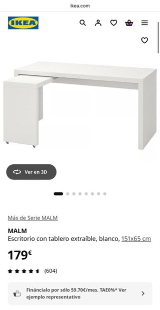 Escritorio MALM Extensible Blanco  Buen estado