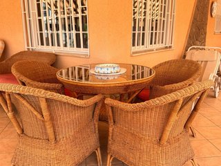 Conjunto Terraza Ratán Mesa Cristal 4 Sillas