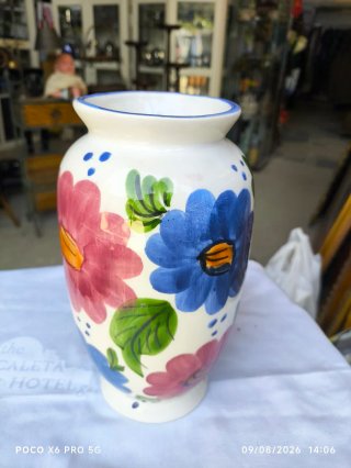 Jarrón Cerámica Vintage Flores Pintadas
