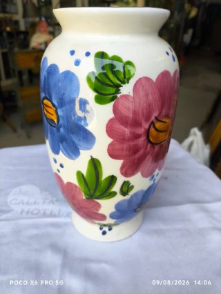 Jarrón Cerámica Vintage Flores Pintadas