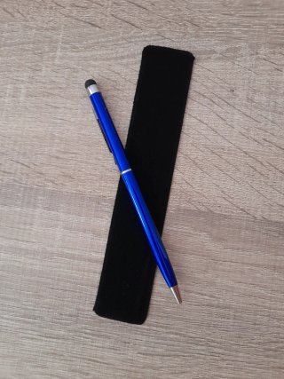 Bolígrafo puntero azul con funda