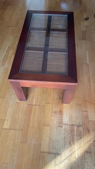 Mesita de salón madera maciza y cristal