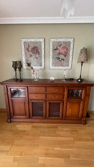 Mesita de salón madera maciza y cristal