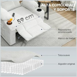 Sillón Relax Eléctrico Memoria Reclinable Crema