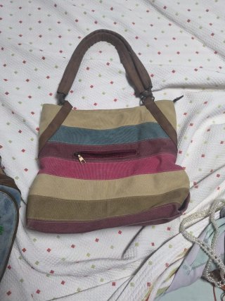 Bolso grande rayas beige, rojo, azul