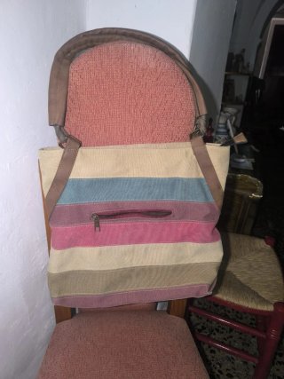 Bolso grande rayas beige, rojo, azul