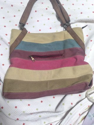 Bolso grande rayas beige, rojo, azul