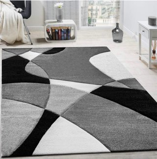 Alfombra moderna geométrica gris, negra y blanca