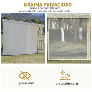 Cenador Pared 4x3 con Cortinas y Malla Beige