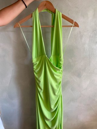 Vestido fiesta Zara verde lima Talla M