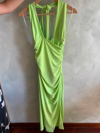 Vestido fiesta Zara verde lima Talla M