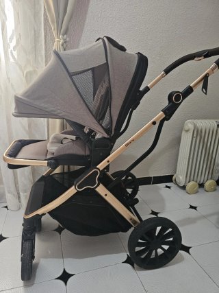 Carrito de bebé 3 piezas gris y oro