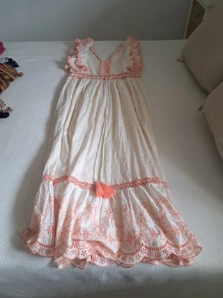 Vestido largo beige y rosa palo