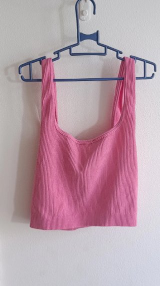 Top Zara Malla Rosa Manga Larga
