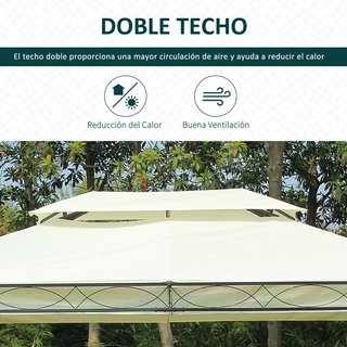 Cenador Jardín 4x3m Techo Doble con Cortinas Crema