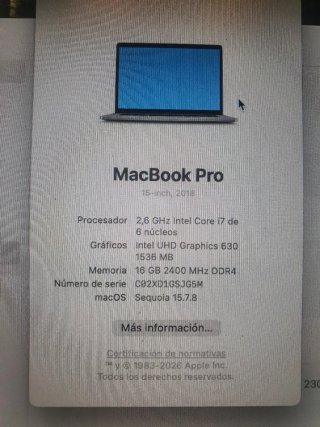 MacBook Pro 15'' con Touch Bar i7 16GB RAM