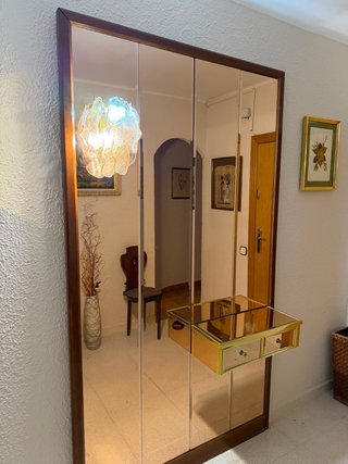 Mueble recibidor madera y cristal