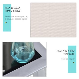 2 Tumbonas Jardín con Mesa Vidrio Templado Beige