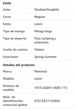 Camisa MAMMUT Lenni Manga Larga Hombre S. NUEVA