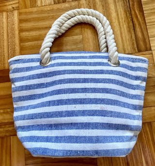 Mini Bolso playa o neceser rayas azul y blanco