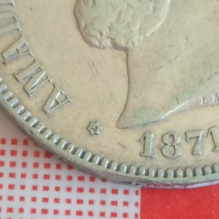 Moneda plata 5 pesetas Amadeo I España 1871 *18 74
