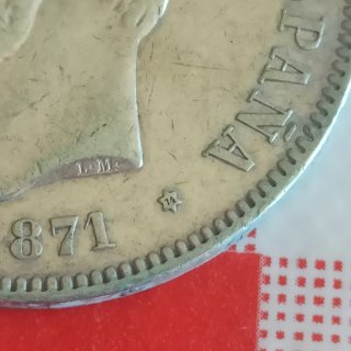 Moneda plata 5 pesetas Amadeo I España 1871 *18 74