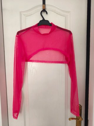 Top transparente rosa manga larga