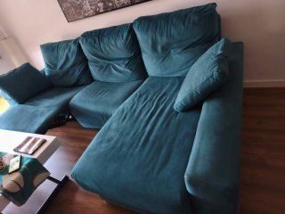 Sofá Cheslong eléctrico ,Azul Turquesa 2.80m