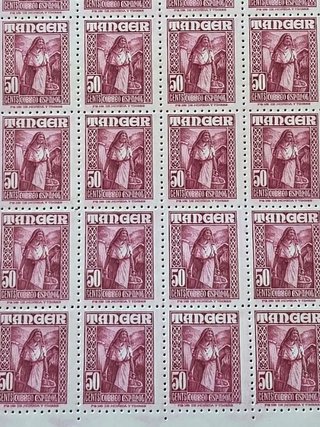 Pliego completo de 100 sellos Tánger de 50 c. 1927