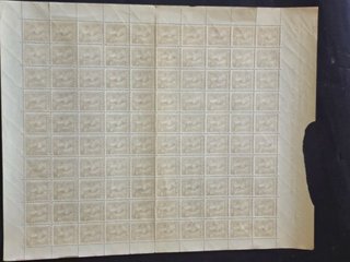 Pliego completo de 100 sellos Tánger de 50 c. 1927