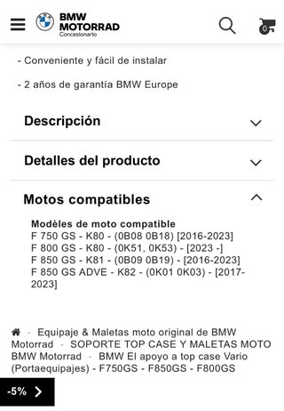 Soporte Top Case Vario BMW F750GS/F850GS