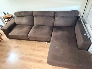 Sofá 3 plazas con chaise longue marrón