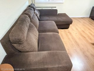 Sofá 3 plazas con chaise longue marrón