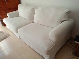 Sofá 3 plazas tela beige/blanco