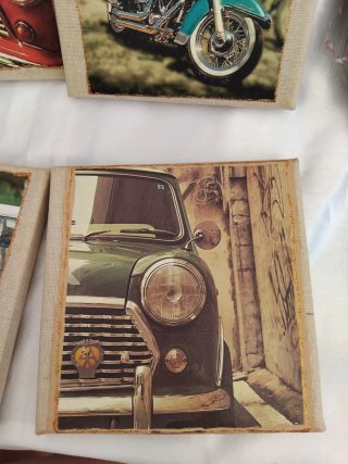 Set 4 tele stampe auto vintage