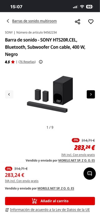 Barra de sonido 5.1 Sony con altavoces