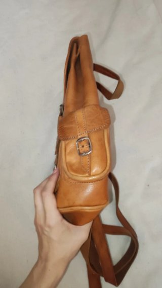 Mochila Cuero Camel Rígida Sin Uso