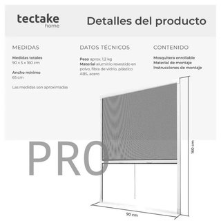 Mosquitera enrollable de aluminio 90 x 160 cm