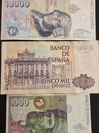 Billetes Españoles 10000, 5000, 1000 Pesetas