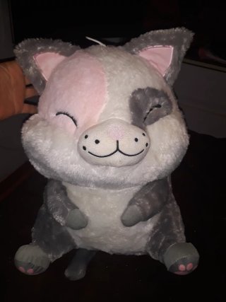 Peluche gato gris y rosa alta calidad