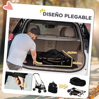 Carrito Perro 3 en 1 Desmontable Cesta Cojín Negro