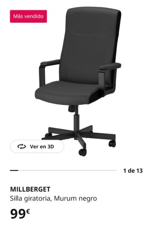 Silla de escritorio Ikea Millberget Negra