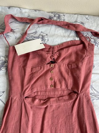 Vestido midi ramio rosa