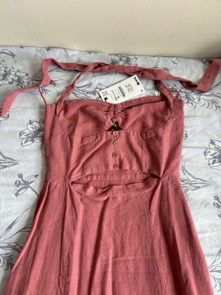 Vestido midi ramio rosa