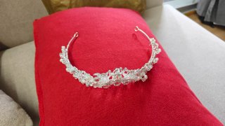Tiara corona brillante plata y perlas