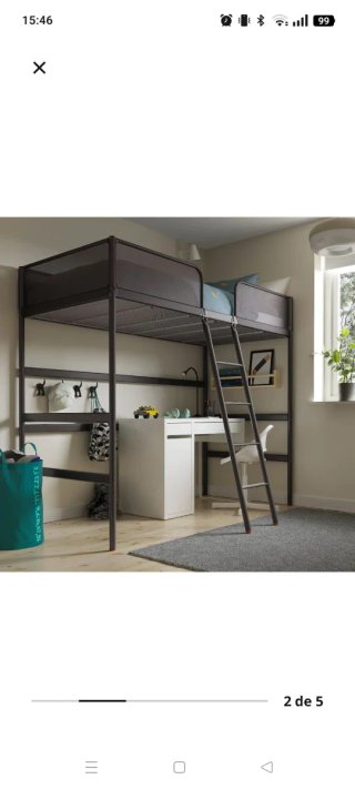Cama alta metálica Ikea gris Modelo tuffing