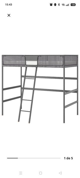 Cama alta metálica Ikea gris Modelo tuffing