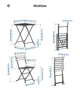 Mesa y 2 Sillas Jardín IKEA, modelo TANRO