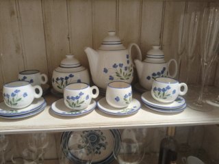 Juego Tazas Café Porcelana Flores Azules.