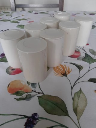 8 vasos cerámica con tapa para yogurt